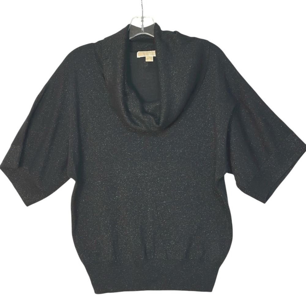 Michael Kors Sweater Black Sparkle Cowl Neck Dolman Sleeve Holiday Party‎ Top L
